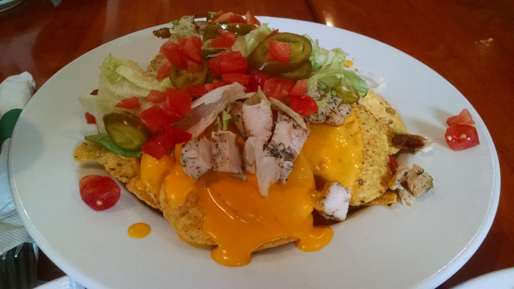 A plate of nachos