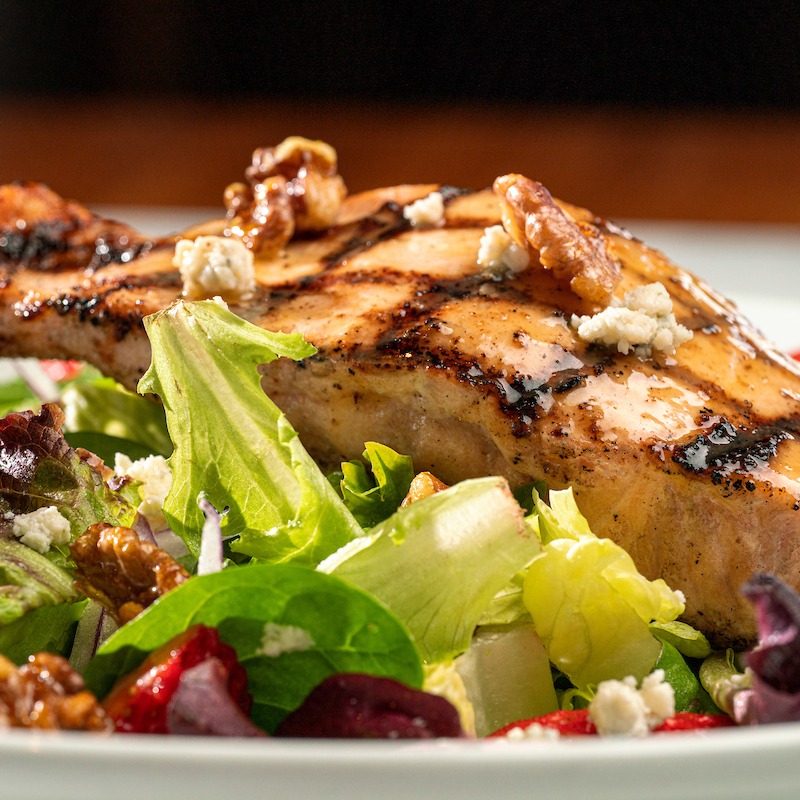 a grilled salmon BLT salad