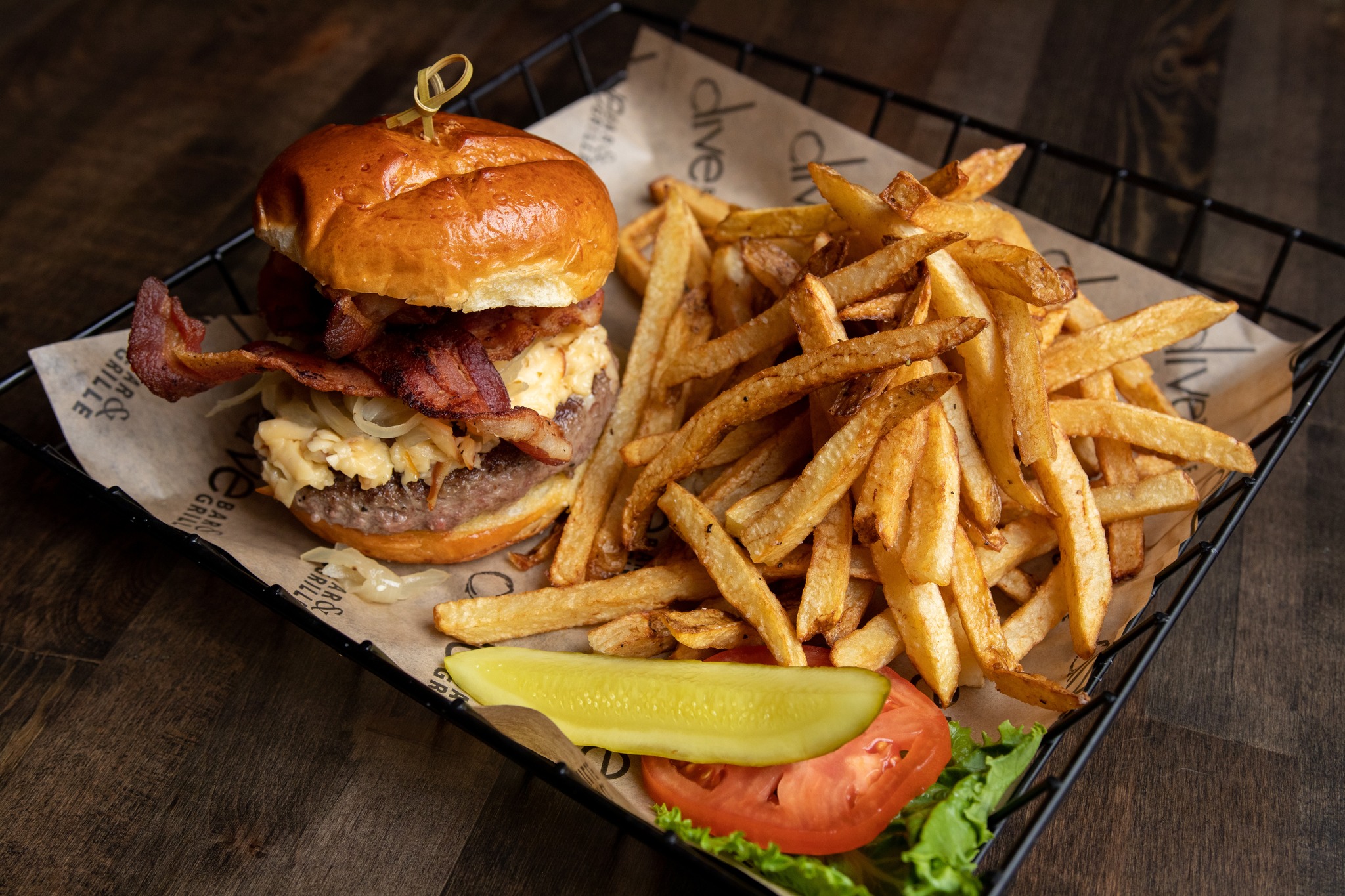 a burger with fries