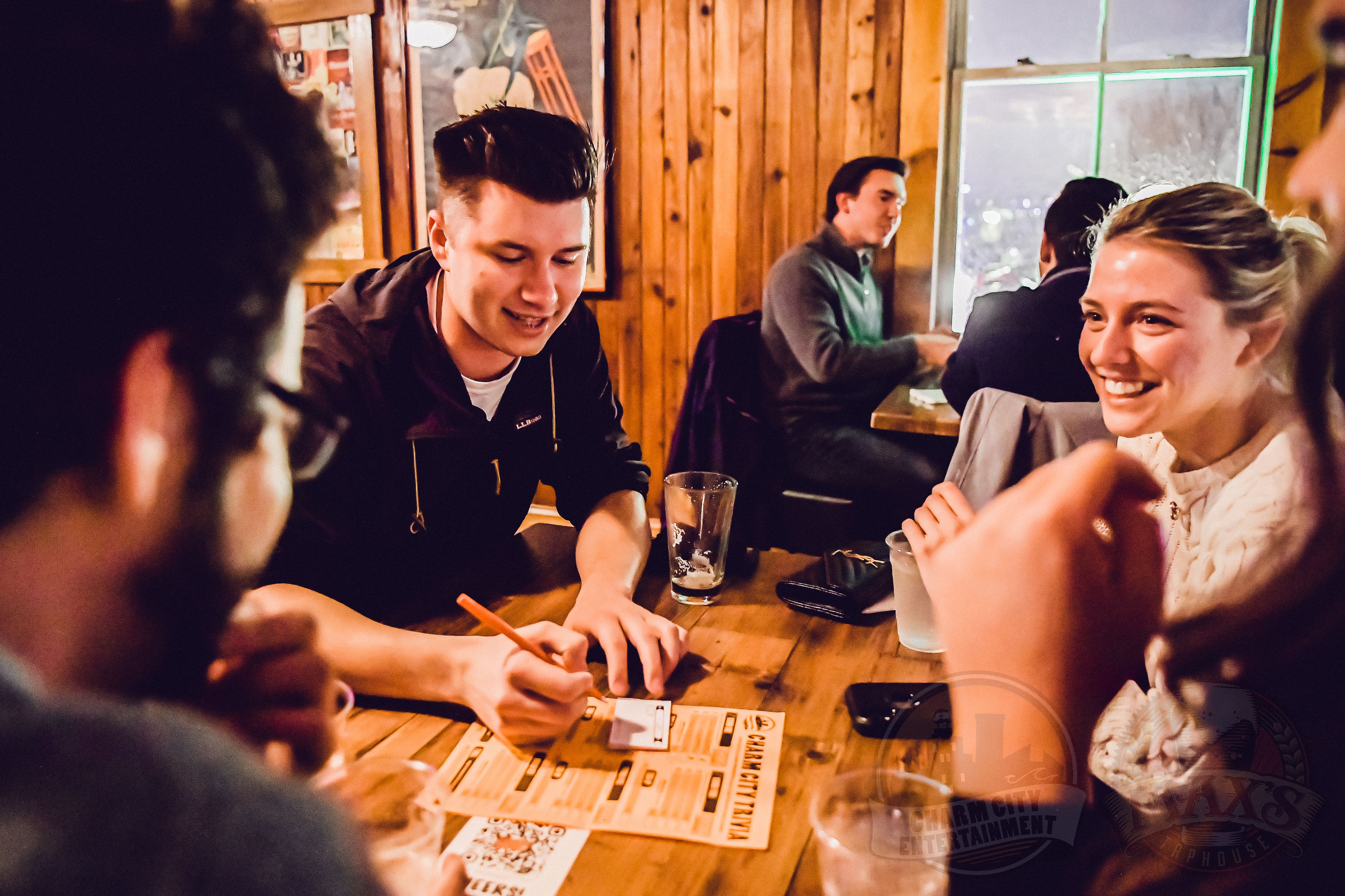 A team playing trivia