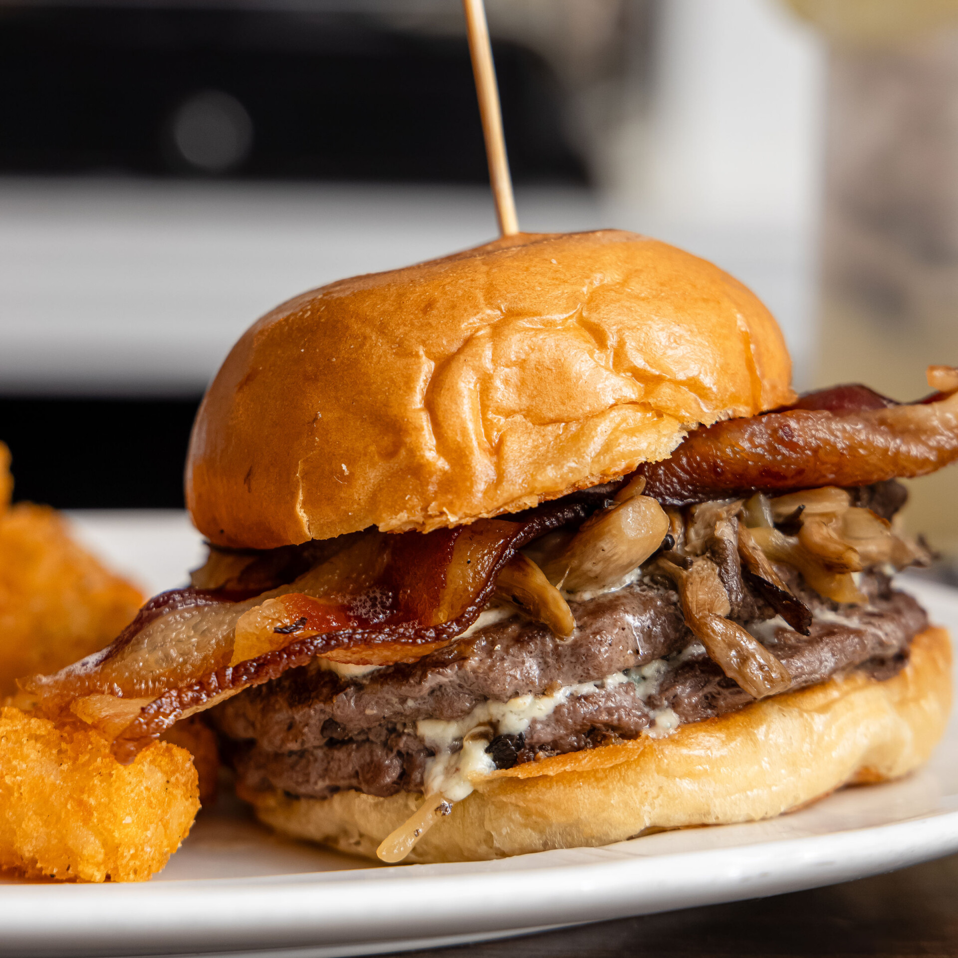 a bacon bleu cheeseburger