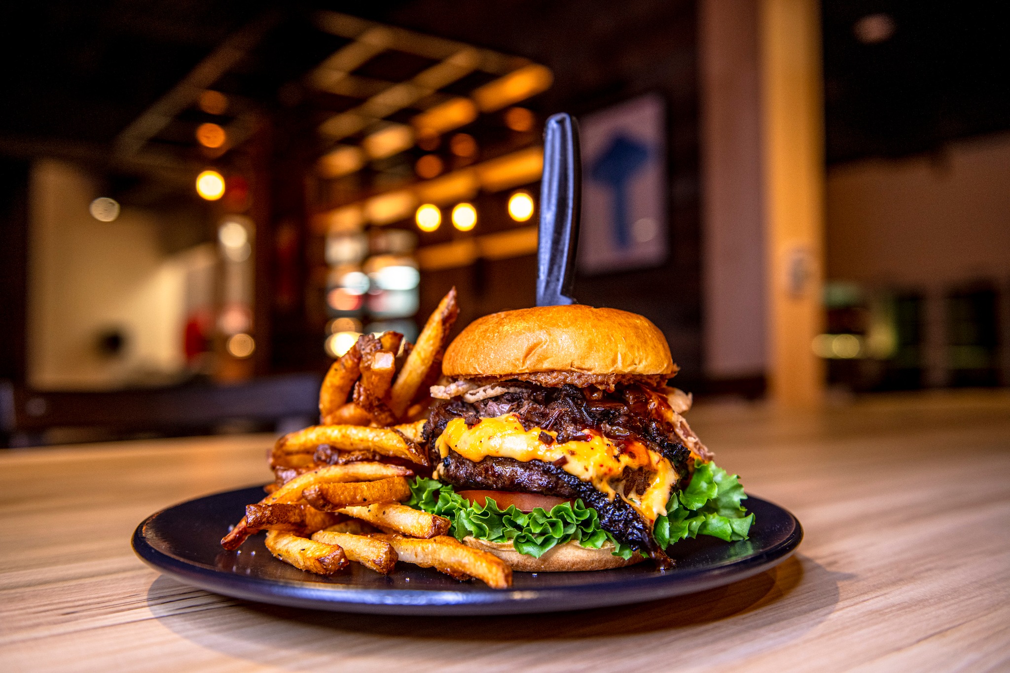 a burger with fries