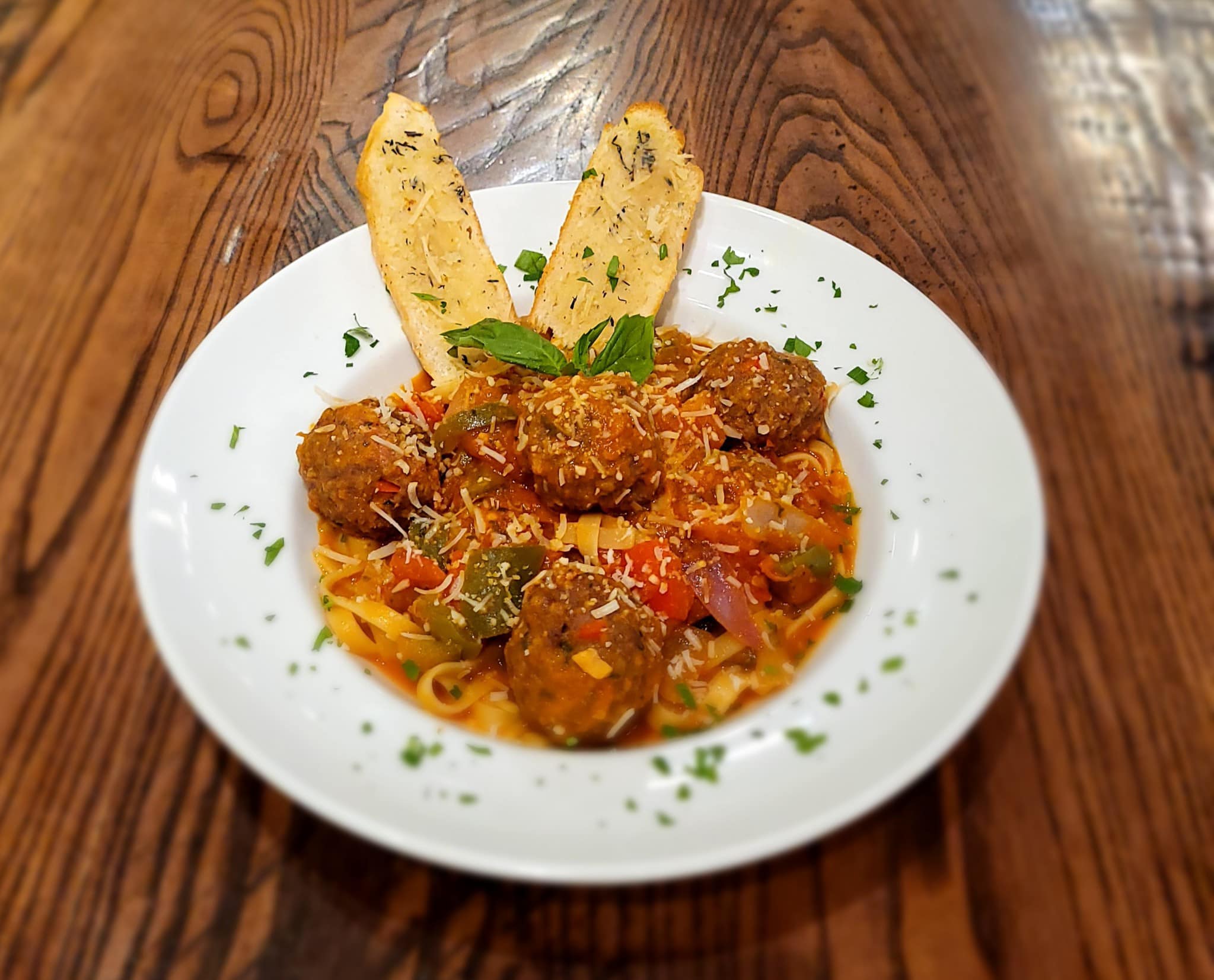 a plate of Meatball Fettuccini