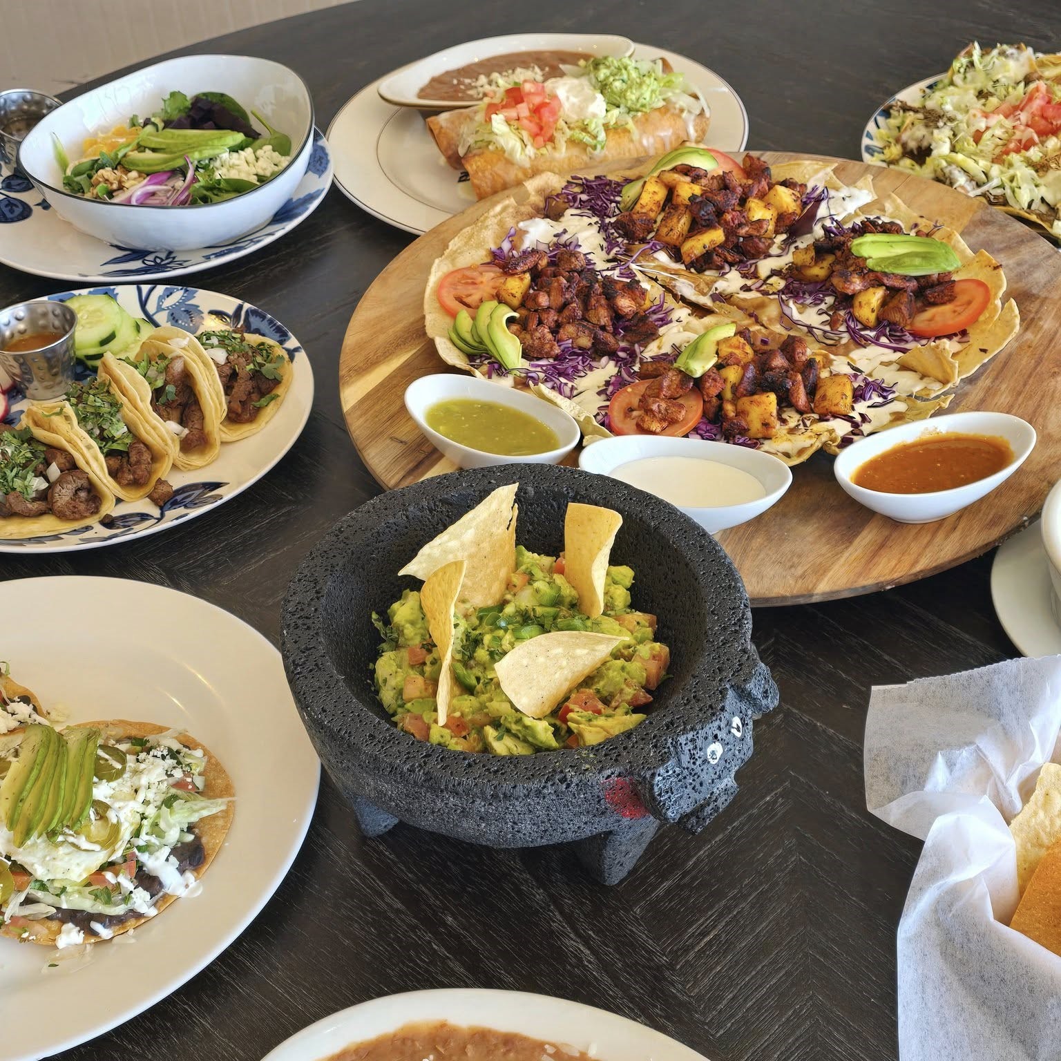several plates of food on a table