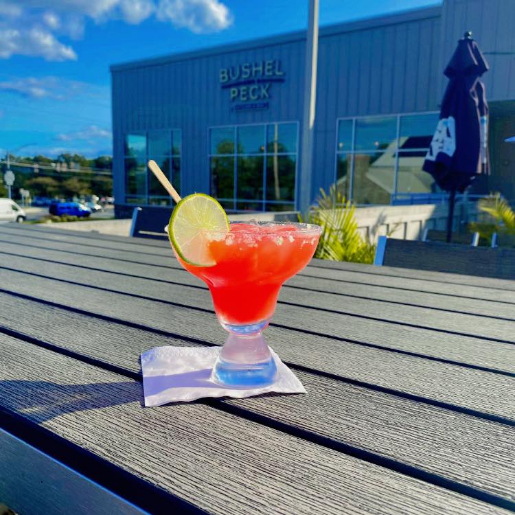 a Watermelon Lime Agua Fresca Mock-tail on a table outside