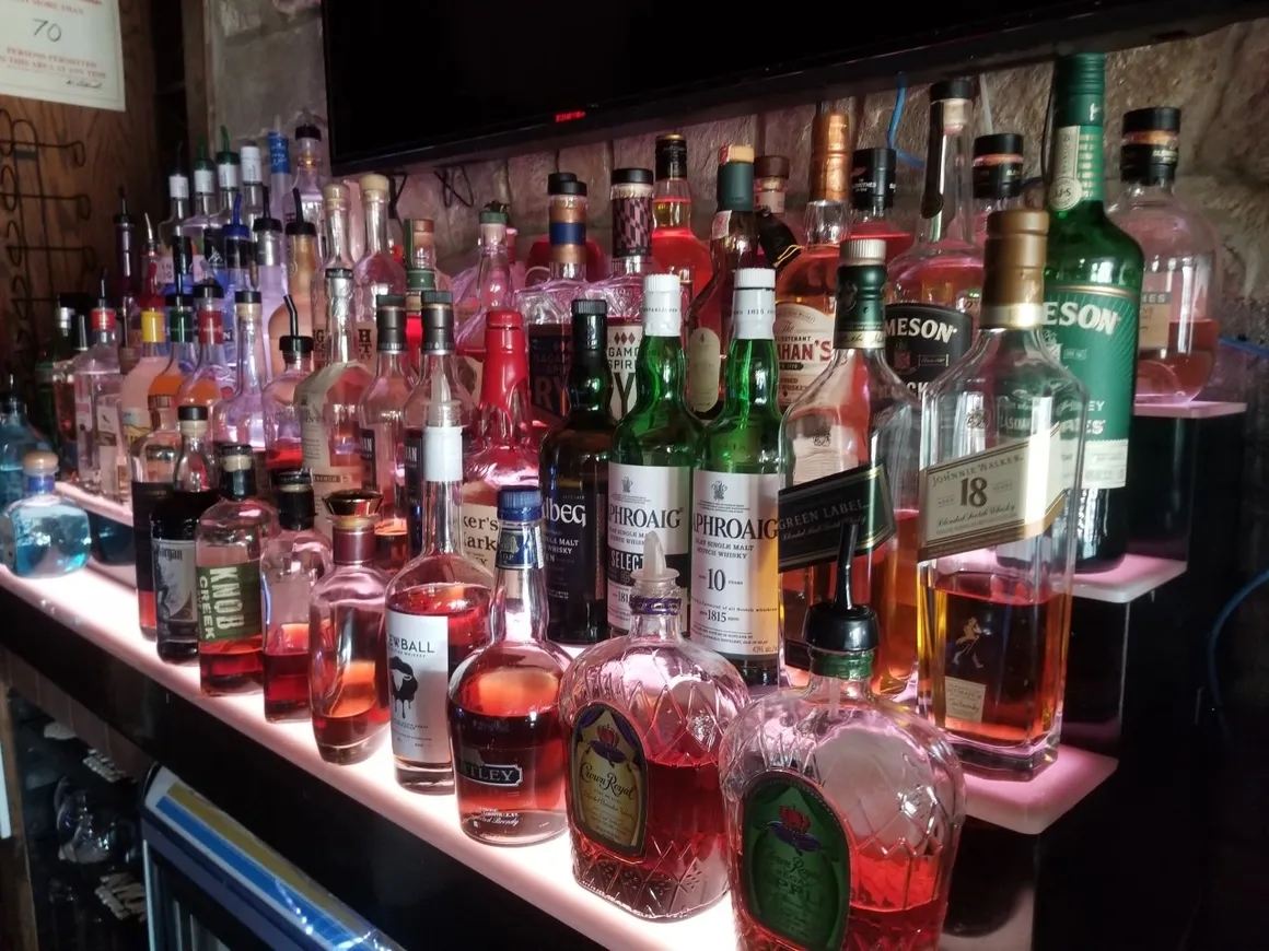 shelves of liquor