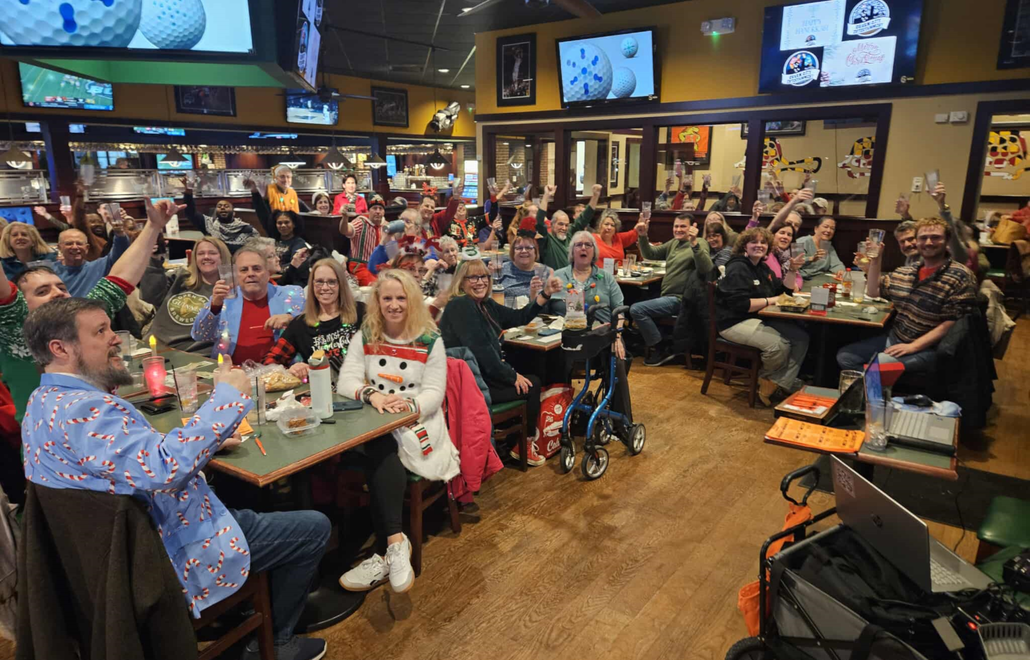 players dressed up for the winter holidays at The Greene Turtle - Burtonsville