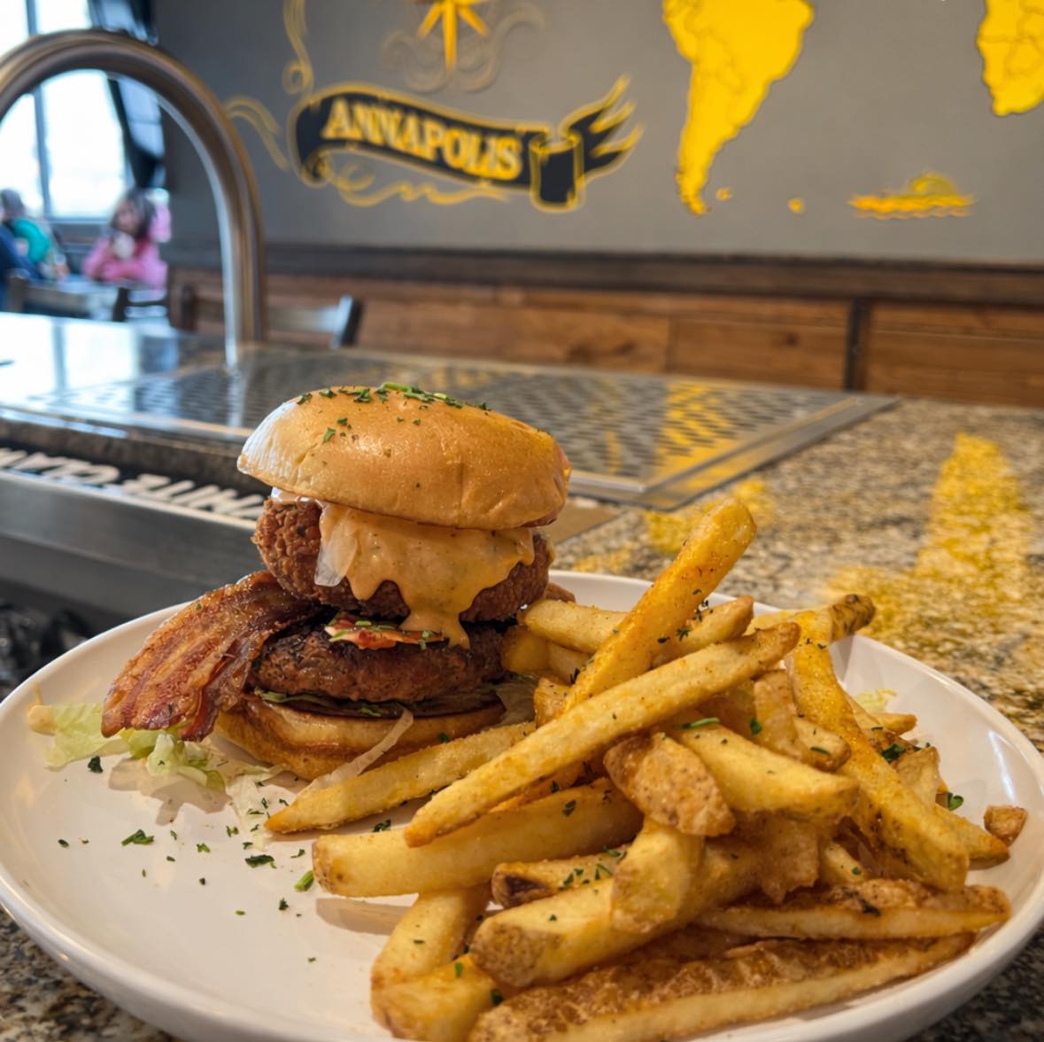 a Mac Bite Burger with fries