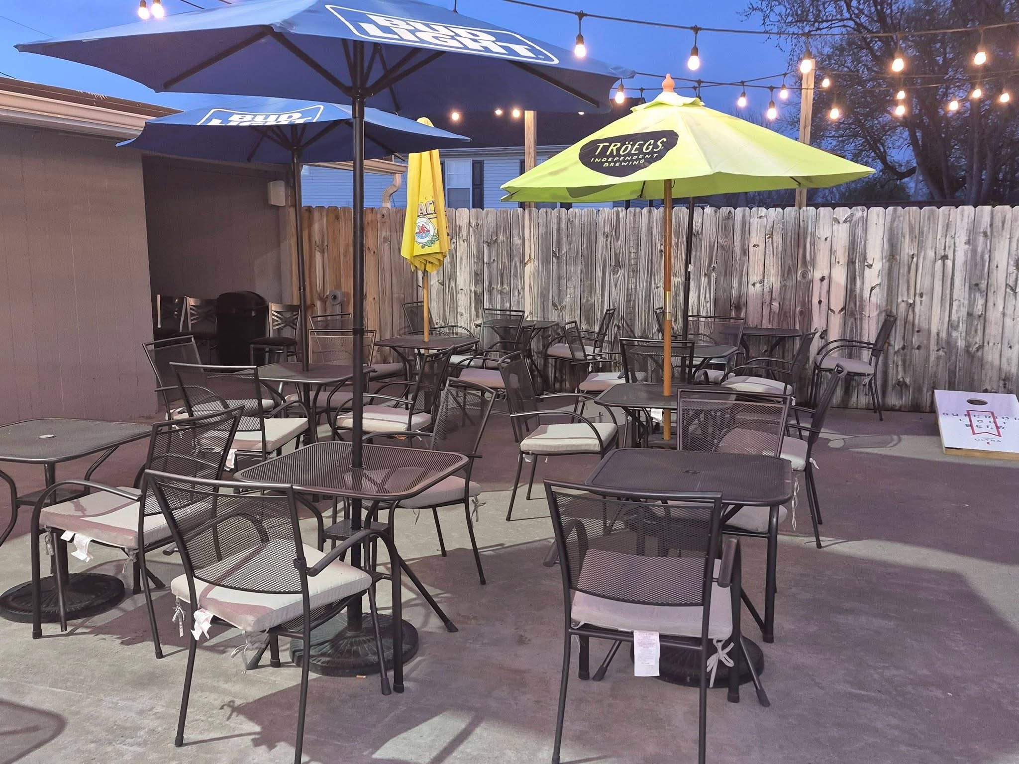 exterior of steel point tavern, patio