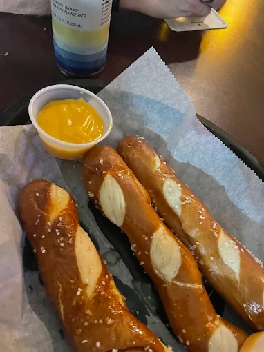 soft pretzel sticks with cheese dip
